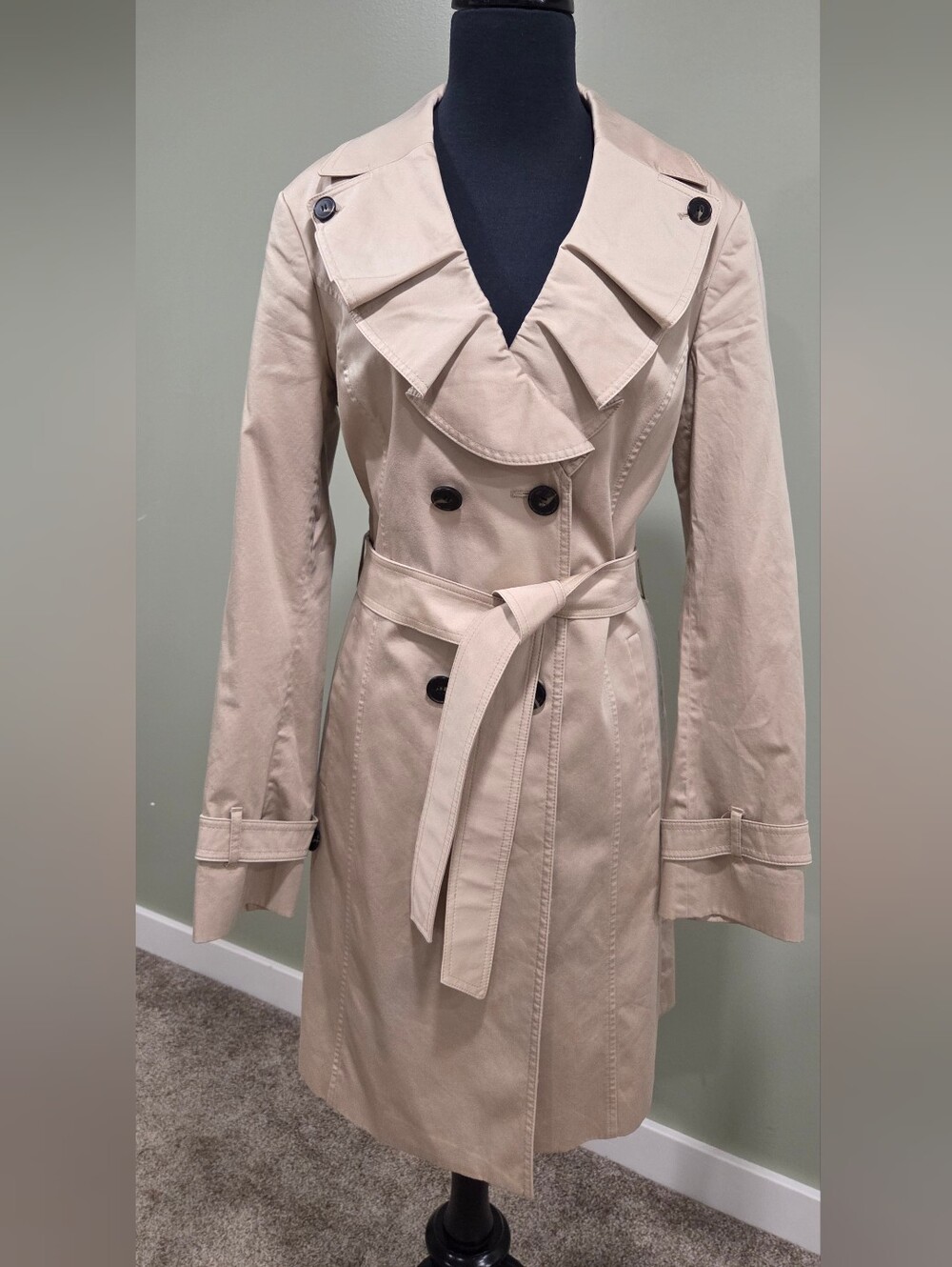Esprit Beige Double-Breasted Trench Coat with Waist Tie
